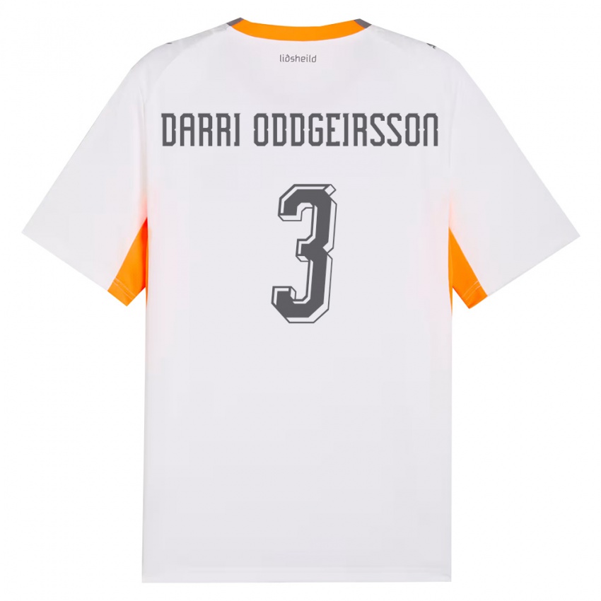 ילדים אִיסלַנד Björn Darri Oddgeirsson #3 לבן כתום אפור הרחק ג'רזי 26-28 חולצה קצרה