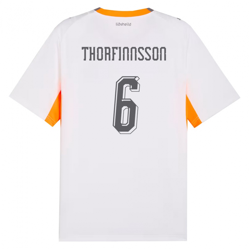 ילדים אִיסלַנד Mikael Máni Thorfinnsson #6 לבן כתום אפור הרחק ג'רזי 26-28 חולצה קצרה