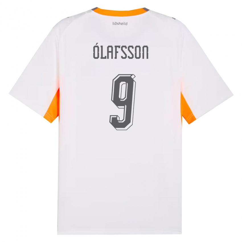 ילדים אִיסלַנד Sigurdur Stefán Ólafsson #9 לבן כתום אפור הרחק ג'רזי 26-28 חולצה קצרה