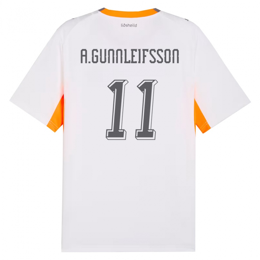 ילדים אִיסלַנד Arnar Bjarki Gunnleifsson #11 לבן כתום אפור הרחק ג'רזי 26-28 חולצה קצרה