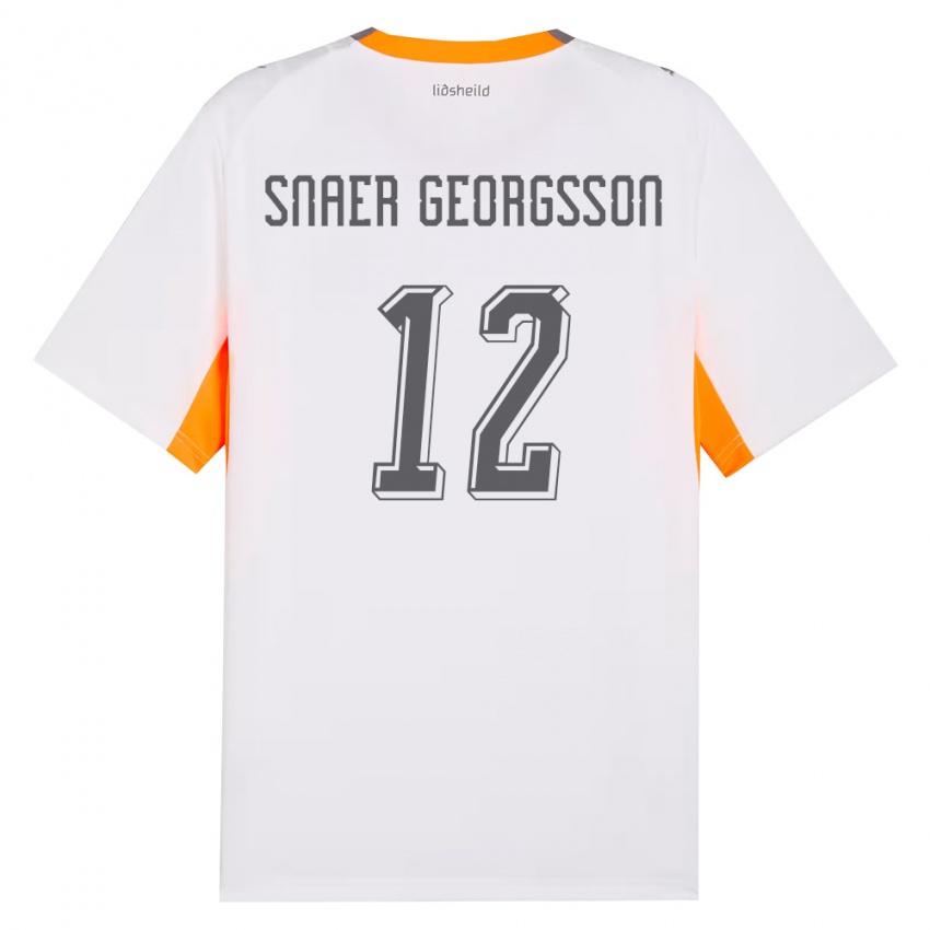 ילדים אִיסלַנד Halldór Snaer Georgsson #12 לבן כתום אפור הרחק ג'רזי 26-28 חולצה קצרה