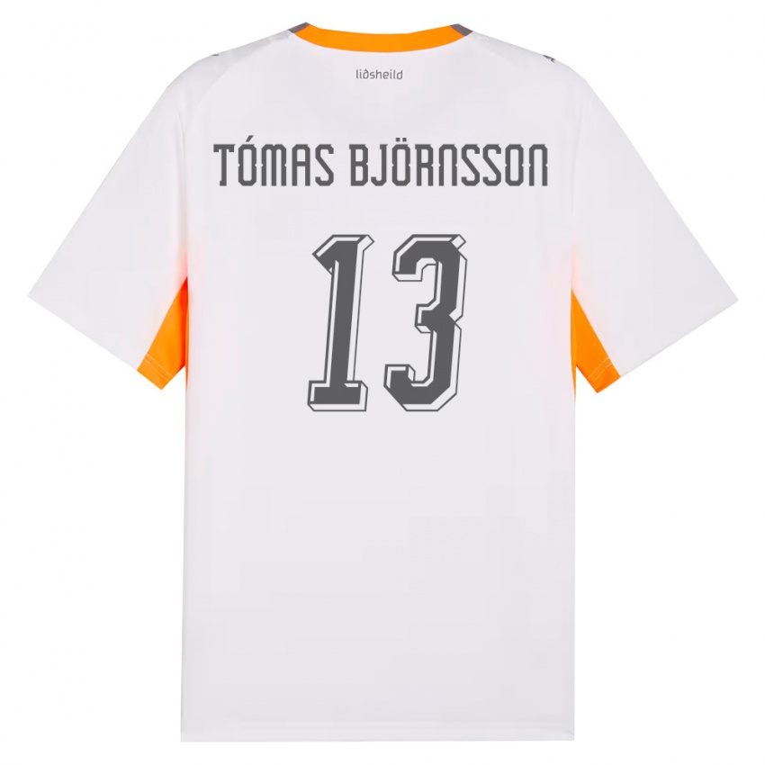 ילדים אִיסלַנד Kristján Tómas Björnsson #13 לבן כתום אפור הרחק ג'רזי 26-28 חולצה קצרה