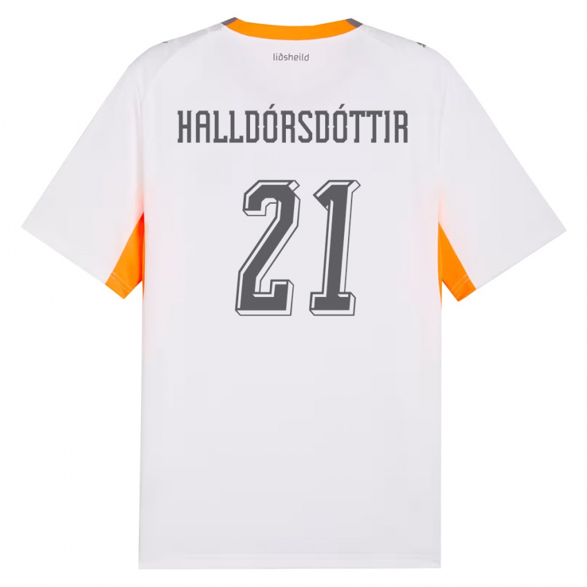 ילדים אִיסלַנד Hafrún Rakel Halldórsdóttir #21 לבן כתום אפור הרחק ג'רזי 26-28 חולצה קצרה