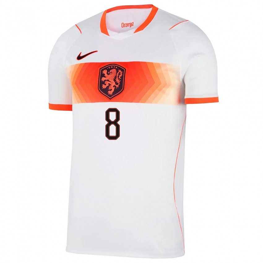 ילדים הולנד Tim De Koning #8 לבן כתום הרחק ג'רזי 26-28 חולצה קצרה