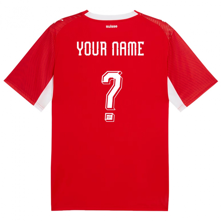גברים שווייץ השם שלך #0 אדום לבן ג'רזי ביתית 26-28 חולצה קצרה