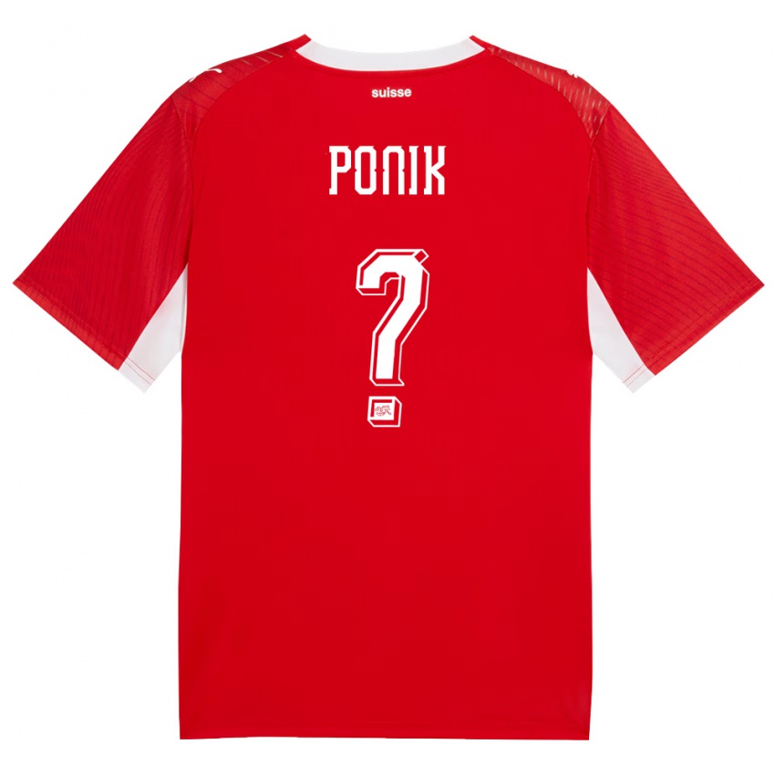 גברים שווייץ Gentian Ponik #0 אדום לבן ג'רזי ביתית 26-28 חולצה קצרה