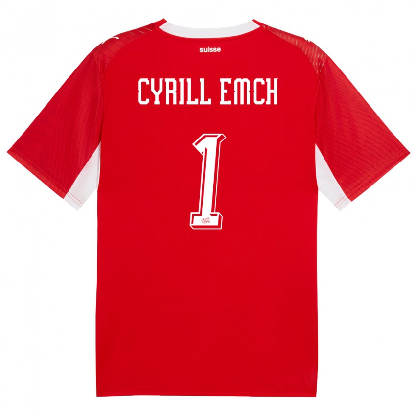 גברים שווייץ Cyrill Emch #1 אדום לבן ג'רזי ביתית 26-28 חולצה קצרה