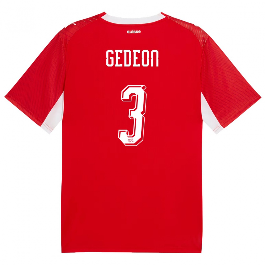 גברים שווייץ Ramon Gedeon #3 אדום לבן ג'רזי ביתית 26-28 חולצה קצרה