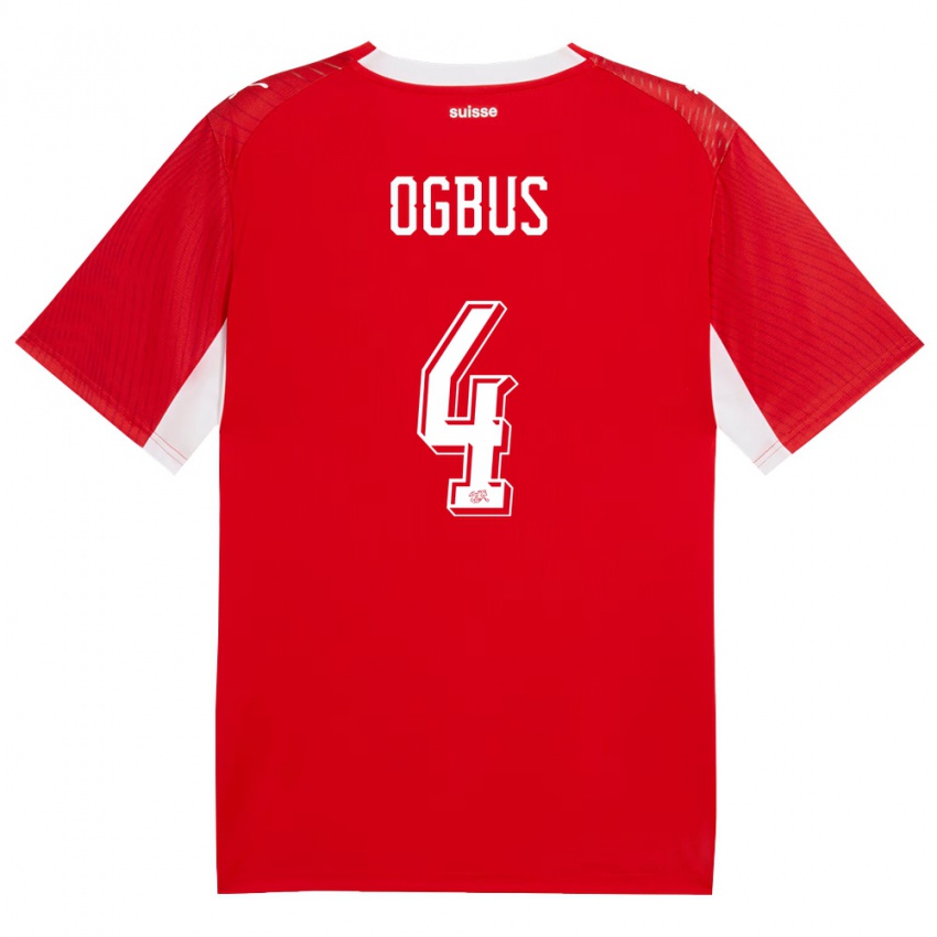 גברים שווייץ Bruno Ogbus #4 אדום לבן ג'רזי ביתית 26-28 חולצה קצרה