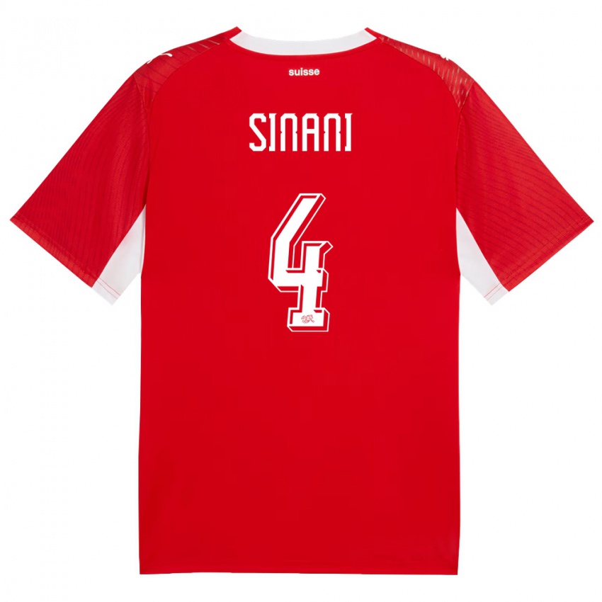 גברים שווייץ Miran Sinani #4 אדום לבן ג'רזי ביתית 26-28 חולצה קצרה