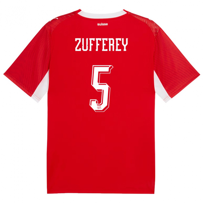 גברים שווייץ Gil Zufferey #5 אדום לבן ג'רזי ביתית 26-28 חולצה קצרה