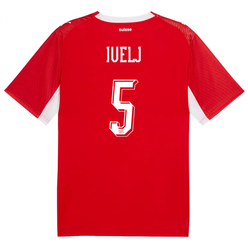 גברים שווייץ Ivan Ivelj #5 אדום לבן ג'רזי ביתית 26-28 חולצה קצרה