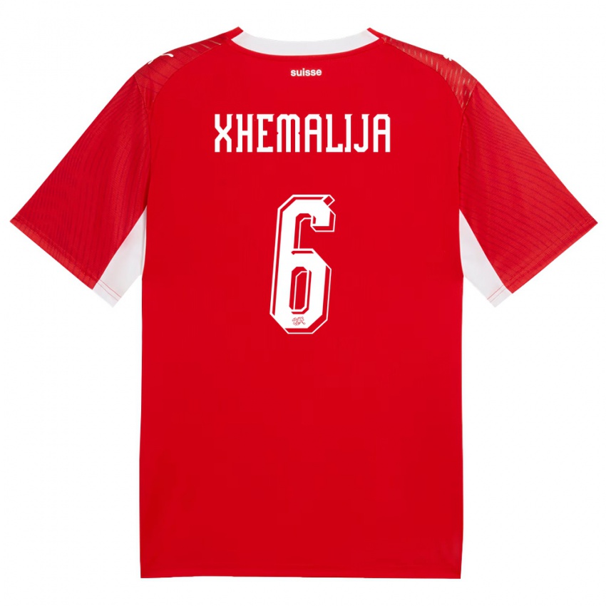 גברים שווייץ Demir Xhemalija #6 אדום לבן ג'רזי ביתית 26-28 חולצה קצרה