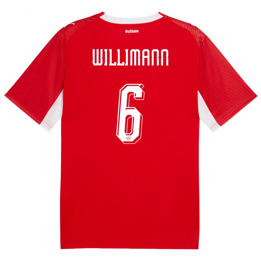 גברים שווייץ מאוריסיו ווילימן #6 אדום לבן ג'רזי ביתית 26-28 חולצה קצרה