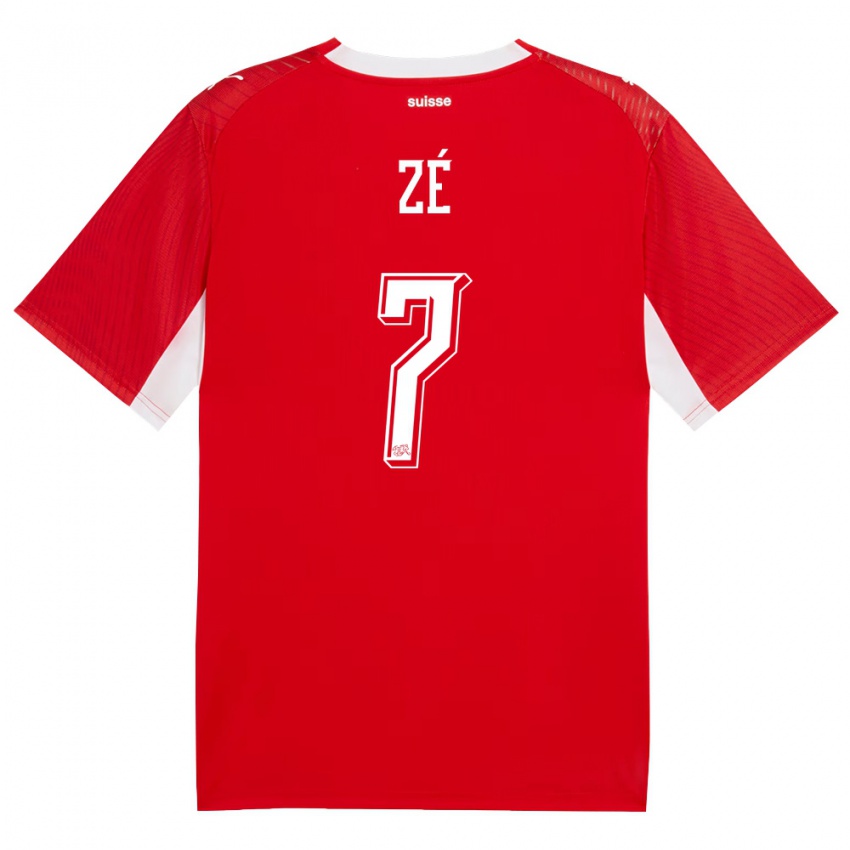 גברים שווייץ Junior Zé #7 אדום לבן ג'רזי ביתית 26-28 חולצה קצרה