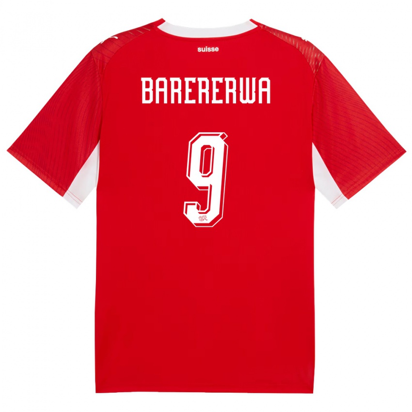 גברים שווייץ Jérémie Barererwa #9 אדום לבן ג'רזי ביתית 26-28 חולצה קצרה
