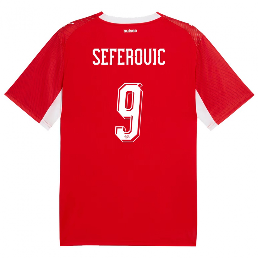 גברים שווייץ האריס ספרוביץ' #9 אדום לבן ג'רזי ביתית 26-28 חולצה קצרה