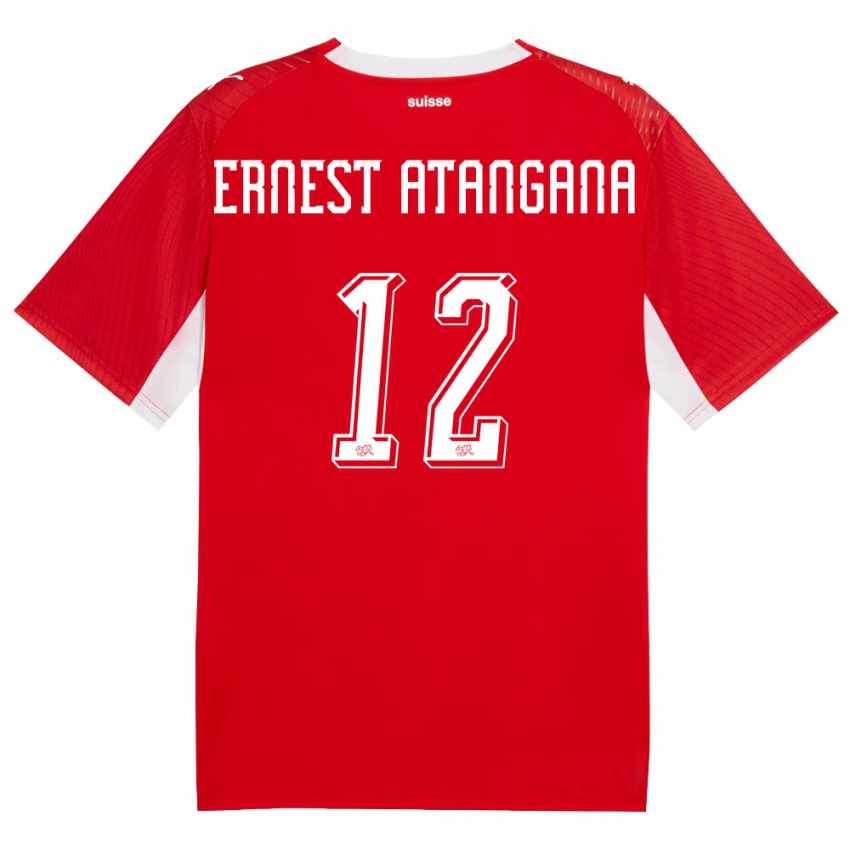 גברים שווייץ בריאן ארנסט אטנגנה #12 אדום לבן ג'רזי ביתית 26-28 חולצה קצרה