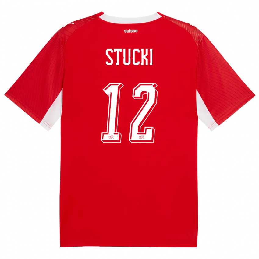 גברים שווייץ Jayden Stucki #12 אדום לבן ג'רזי ביתית 26-28 חולצה קצרה