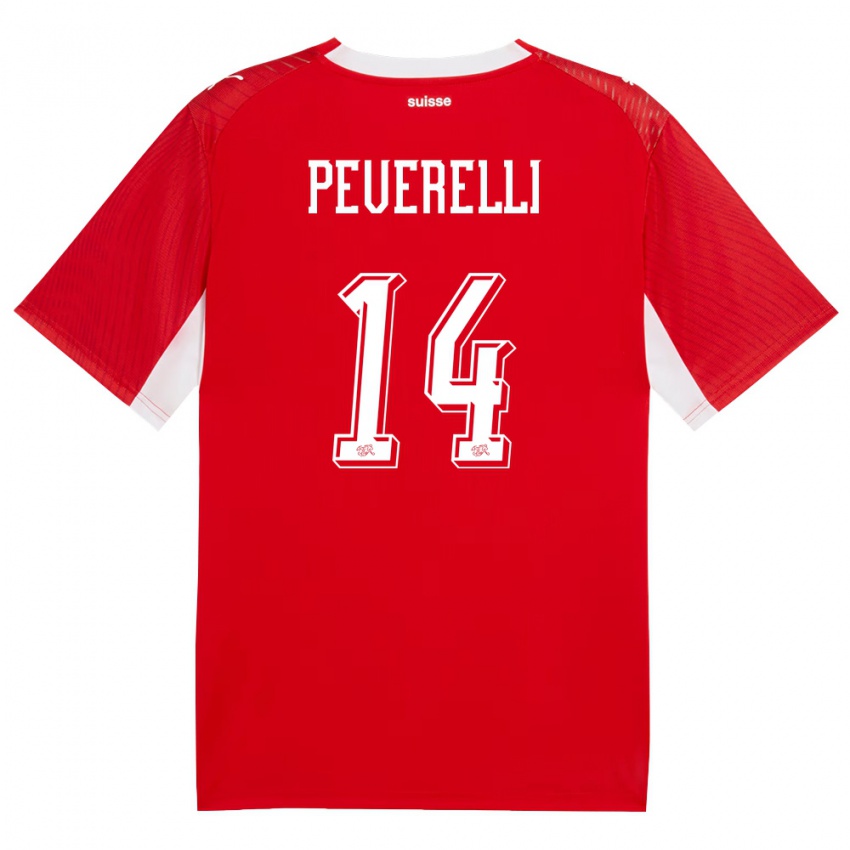 גברים שווייץ Yuri Peverelli #14 אדום לבן ג'רזי ביתית 26-28 חולצה קצרה