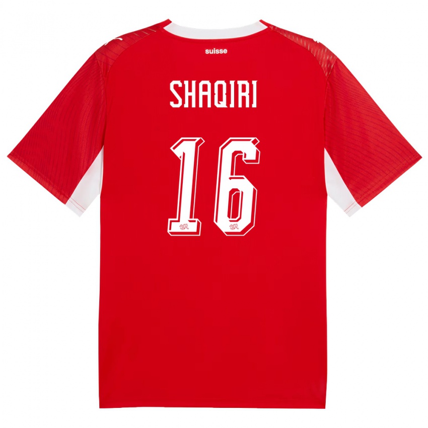 גברים שווייץ Ilham Shaqiri #16 אדום לבן ג'רזי ביתית 26-28 חולצה קצרה