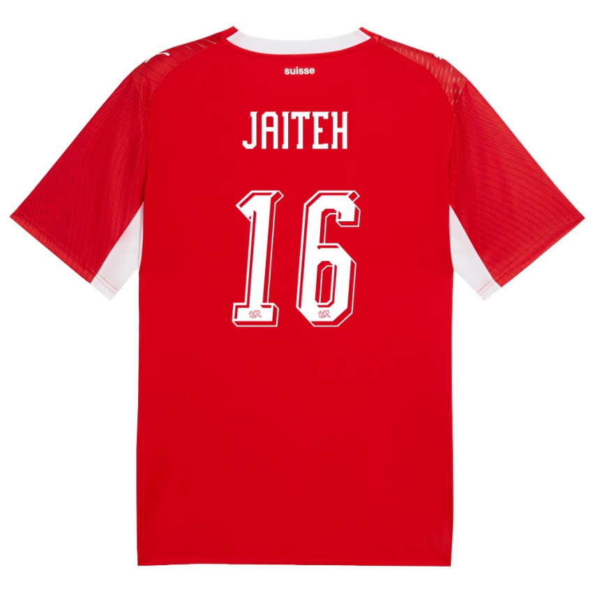 גברים שווייץ Momodou Jaiteh #16 אדום לבן ג'רזי ביתית 26-28 חולצה קצרה