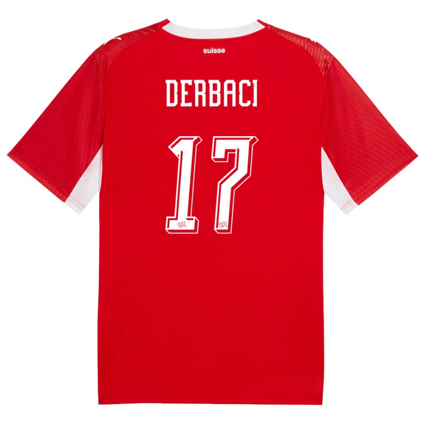 גברים שווייץ Dorian Derbaci #17 אדום לבן ג'רזי ביתית 26-28 חולצה קצרה