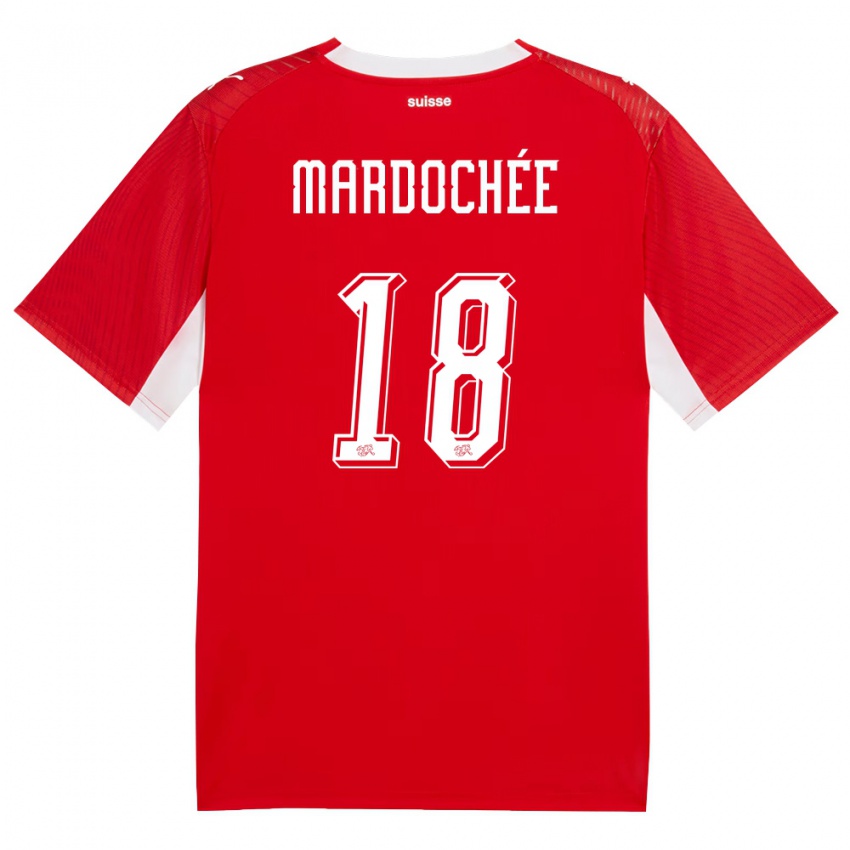 גברים שווייץ Miguel Mardochée #18 אדום לבן ג'רזי ביתית 26-28 חולצה קצרה