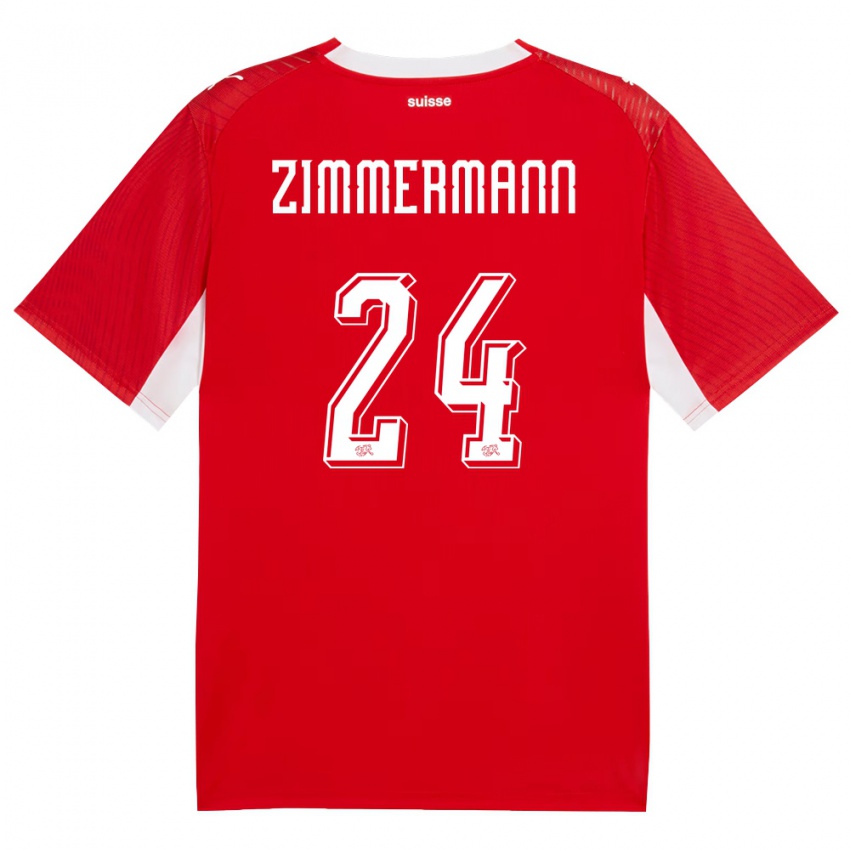 גברים שווייץ Mio Zimmermann #24 אדום לבן ג'רזי ביתית 26-28 חולצה קצרה