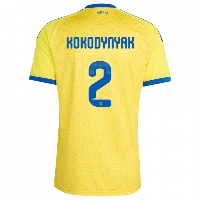 גברים אוקראינה Yuriy Kokodynyak #2 צהוב כחול ג'רזי ביתית 26-28 חולצה קצרה