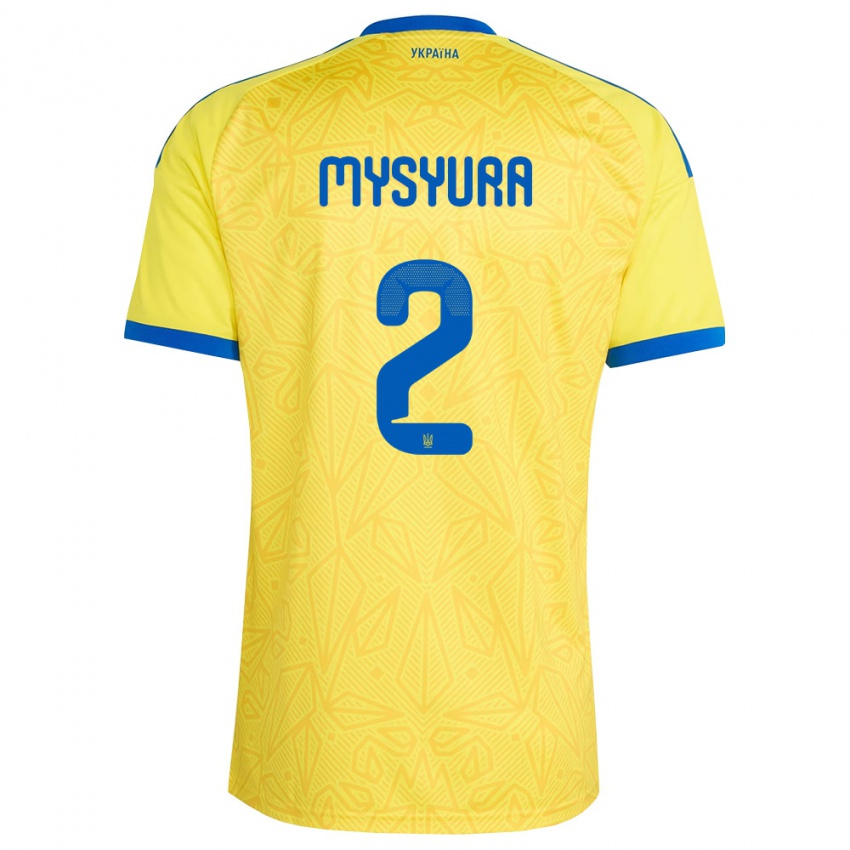 גברים אוקראינה Maksym Mysyura #2 צהוב כחול ג'רזי ביתית 26-28 חולצה קצרה