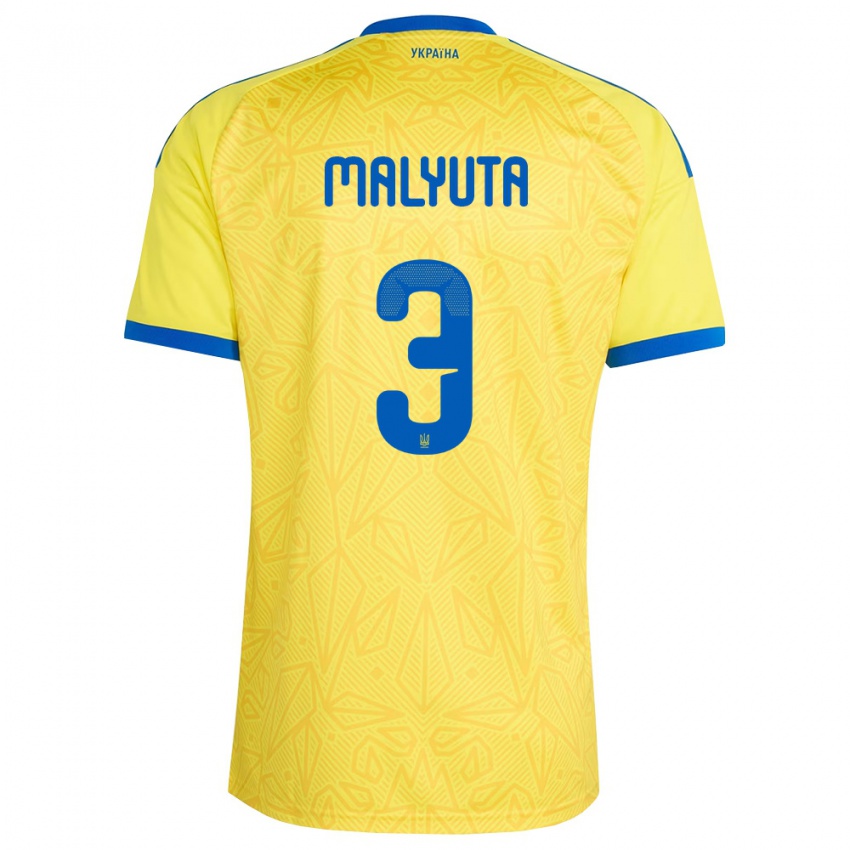 גברים אוקראינה Artur Malyuta #3 צהוב כחול ג'רזי ביתית 26-28 חולצה קצרה