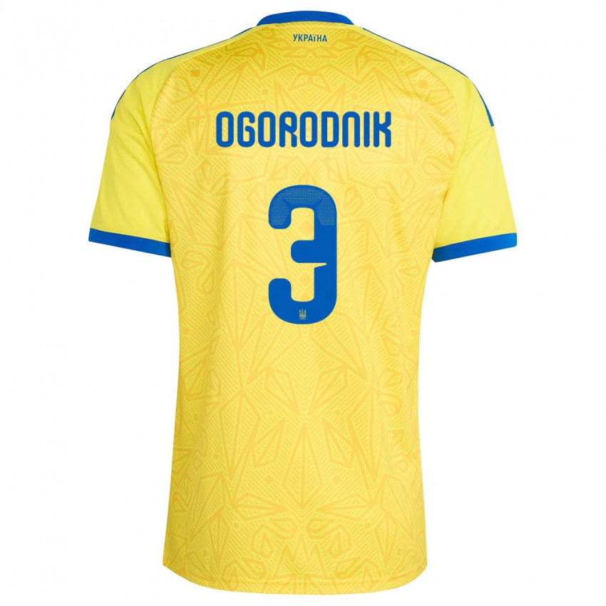 גברים אוקראינה Danylo Ogorodnik #3 צהוב כחול ג'רזי ביתית 26-28 חולצה קצרה