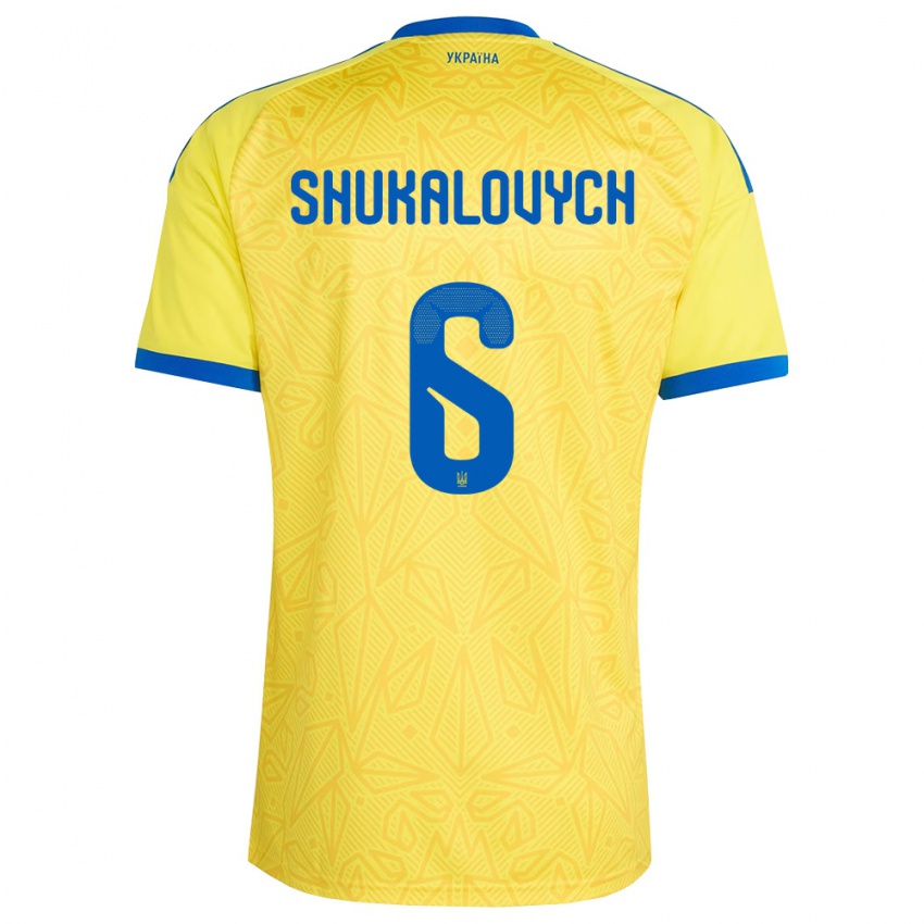 גברים אוקראינה Stanislav Shukalovych #6 צהוב כחול ג'רזי ביתית 26-28 חולצה קצרה
