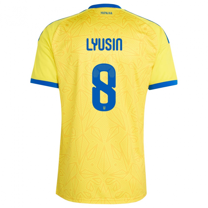 גברים אוקראינה Pavlo Lyusin #8 צהוב כחול ג'רזי ביתית 26-28 חולצה קצרה