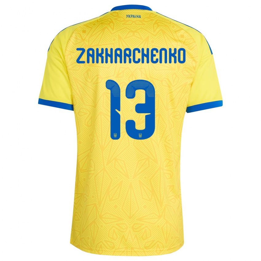 גברים אוקראינה Vladyslav Zakharchenko #13 צהוב כחול ג'רזי ביתית 26-28 חולצה קצרה