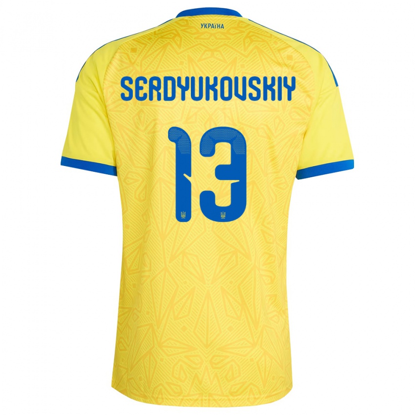 גברים אוקראינה Svyatoslav Serdyukovskiy #13 צהוב כחול ג'רזי ביתית 26-28 חולצה קצרה