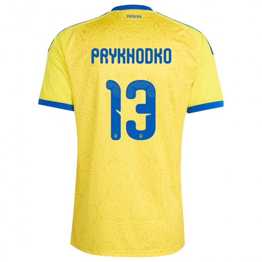 גברים אוקראינה Danylo Prykhodko #13 צהוב כחול ג'רזי ביתית 26-28 חולצה קצרה