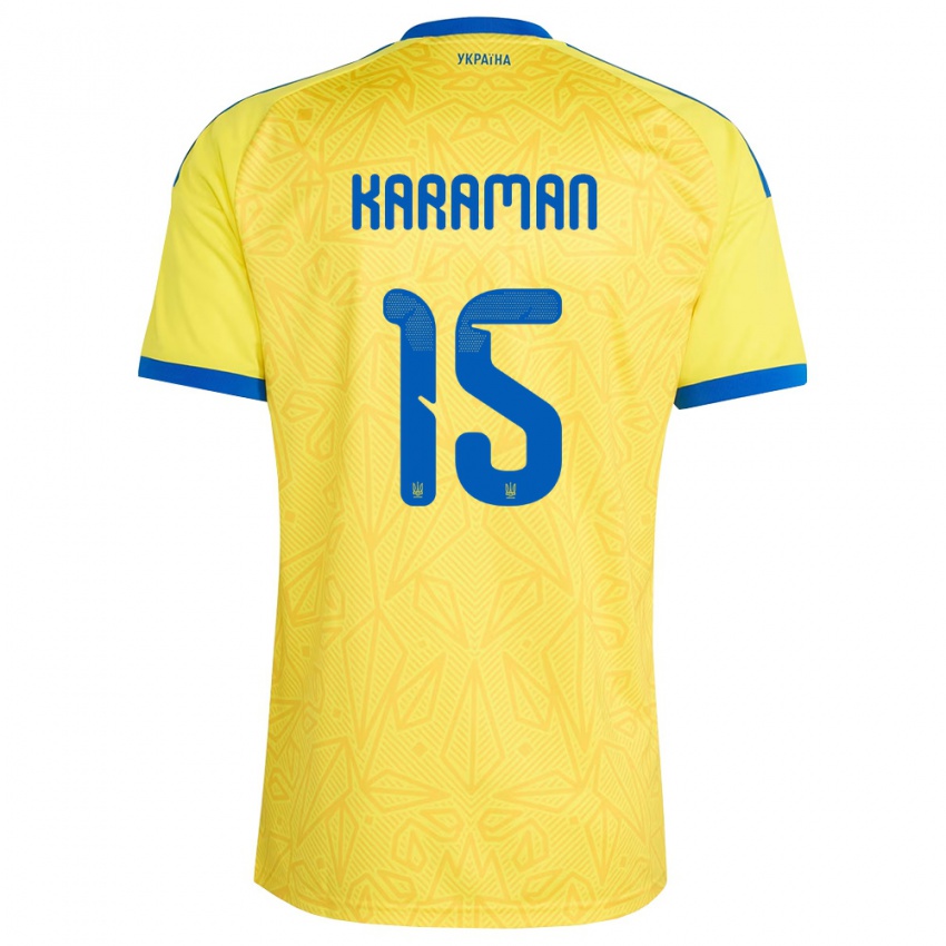 גברים אוקראינה Yaroslav Karaman #15 צהוב כחול ג'רזי ביתית 26-28 חולצה קצרה