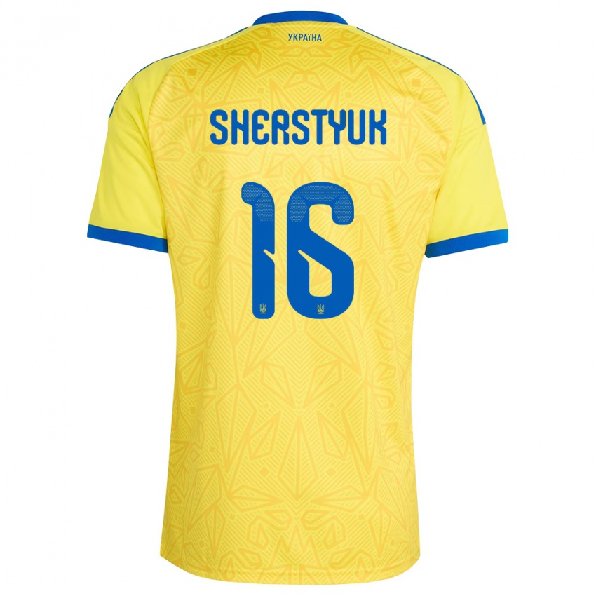 גברים אוקראינה Yegor Sherstyuk #16 צהוב כחול ג'רזי ביתית 26-28 חולצה קצרה