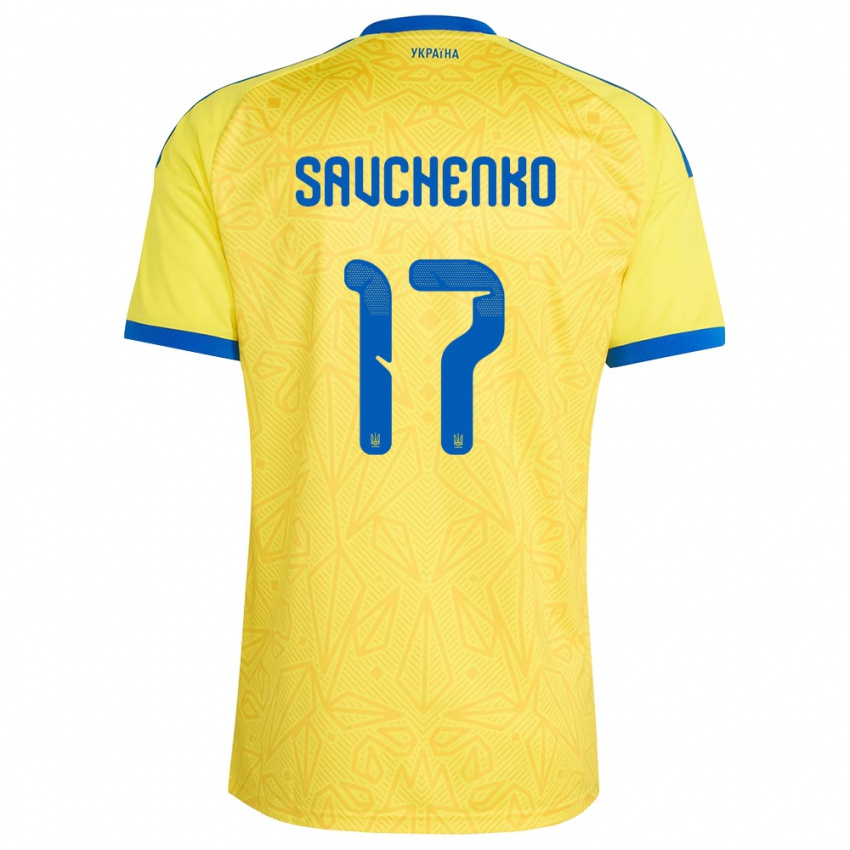 גברים אוקראינה Kyrylo Savchenko #17 צהוב כחול ג'רזי ביתית 26-28 חולצה קצרה