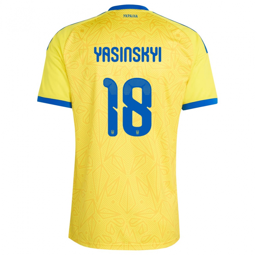 גברים אוקראינה Volodymyr Yasinskyi #18 צהוב כחול ג'רזי ביתית 26-28 חולצה קצרה