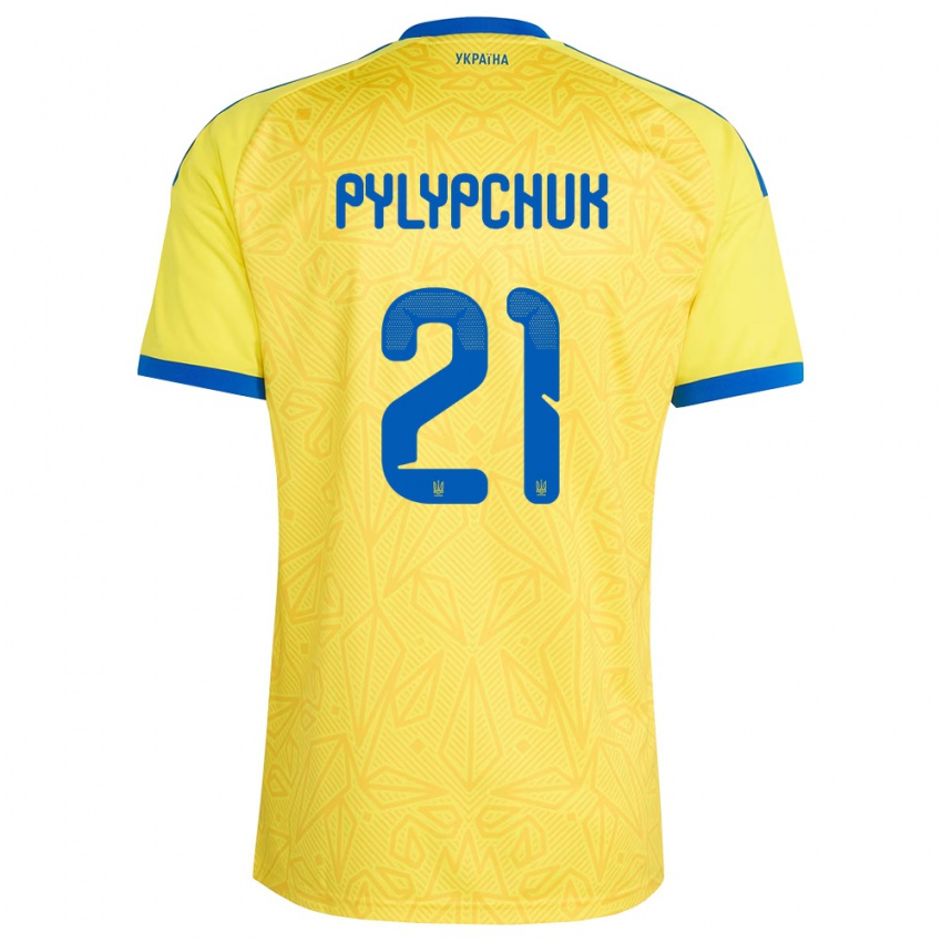 גברים אוקראינה Danyil Pylypchuk #21 צהוב כחול ג'רזי ביתית 26-28 חולצה קצרה