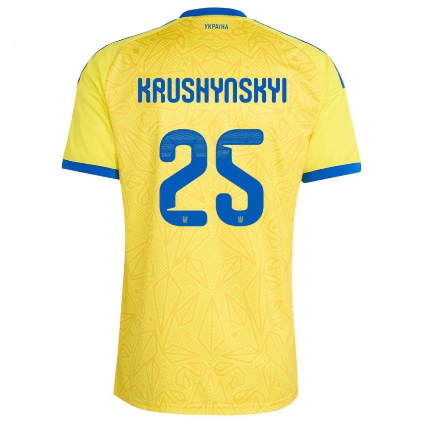 גברים אוקראינה Borys Krushynskyi #25 צהוב כחול ג'רזי ביתית 26-28 חולצה קצרה