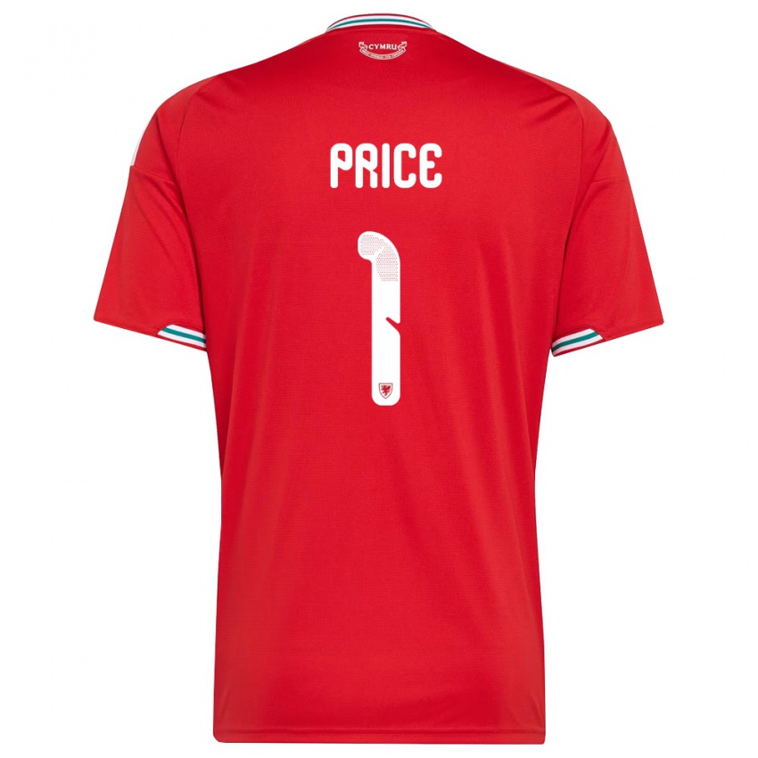 גברים ויילס ג'ו פרייס #1 אדום לבן ירוק ג'רזי ביתית 26-28 חולצה קצרה