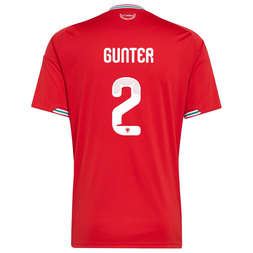 גברים ויילס כריס גאנטר #2 אדום לבן ירוק ג'רזי ביתית 26-28 חולצה קצרה