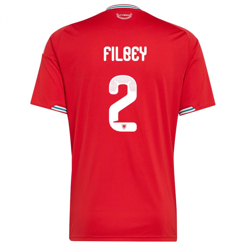 גברים ויילס אנה פילבי #2 אדום לבן ירוק ג'רזי ביתית 26-28 חולצה קצרה