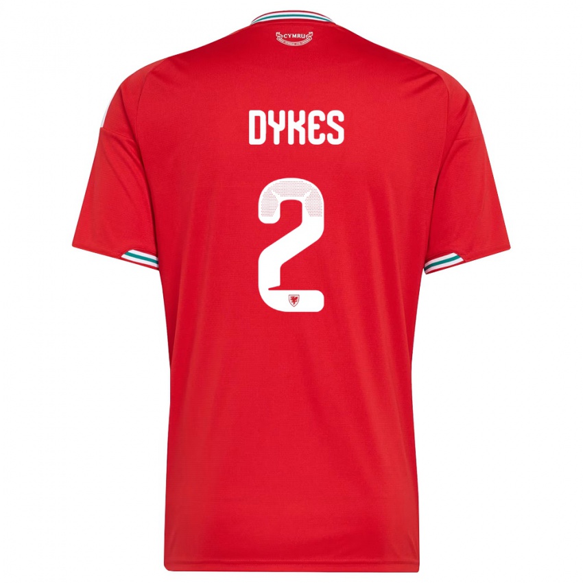 גברים ויילס לורן דייקס #2 אדום לבן ירוק ג'רזי ביתית 26-28 חולצה קצרה