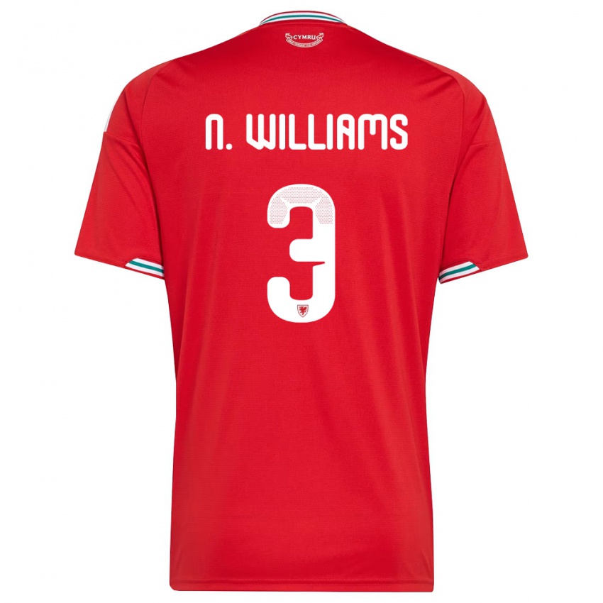 גברים ויילס נקו וויליאמס #3 אדום לבן ירוק ג'רזי ביתית 26-28 חולצה קצרה