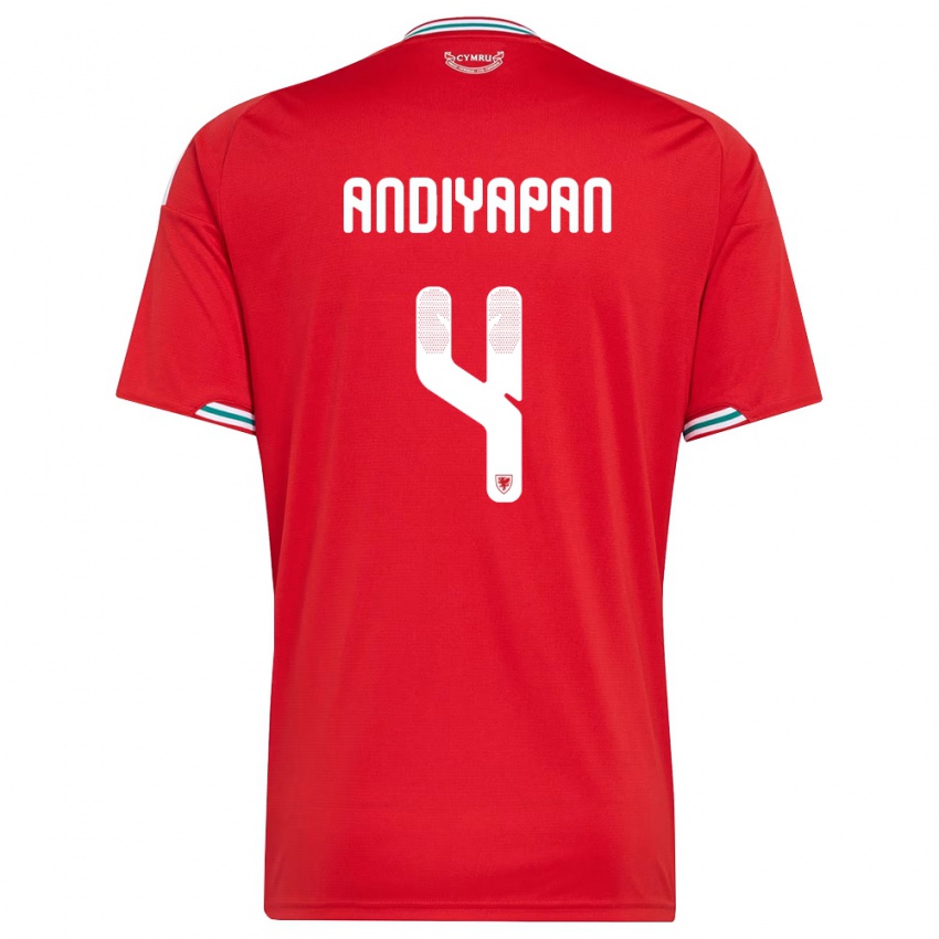 גברים ויילס וויליאם אנדיאפאן #4 אדום לבן ירוק ג'רזי ביתית 26-28 חולצה קצרה